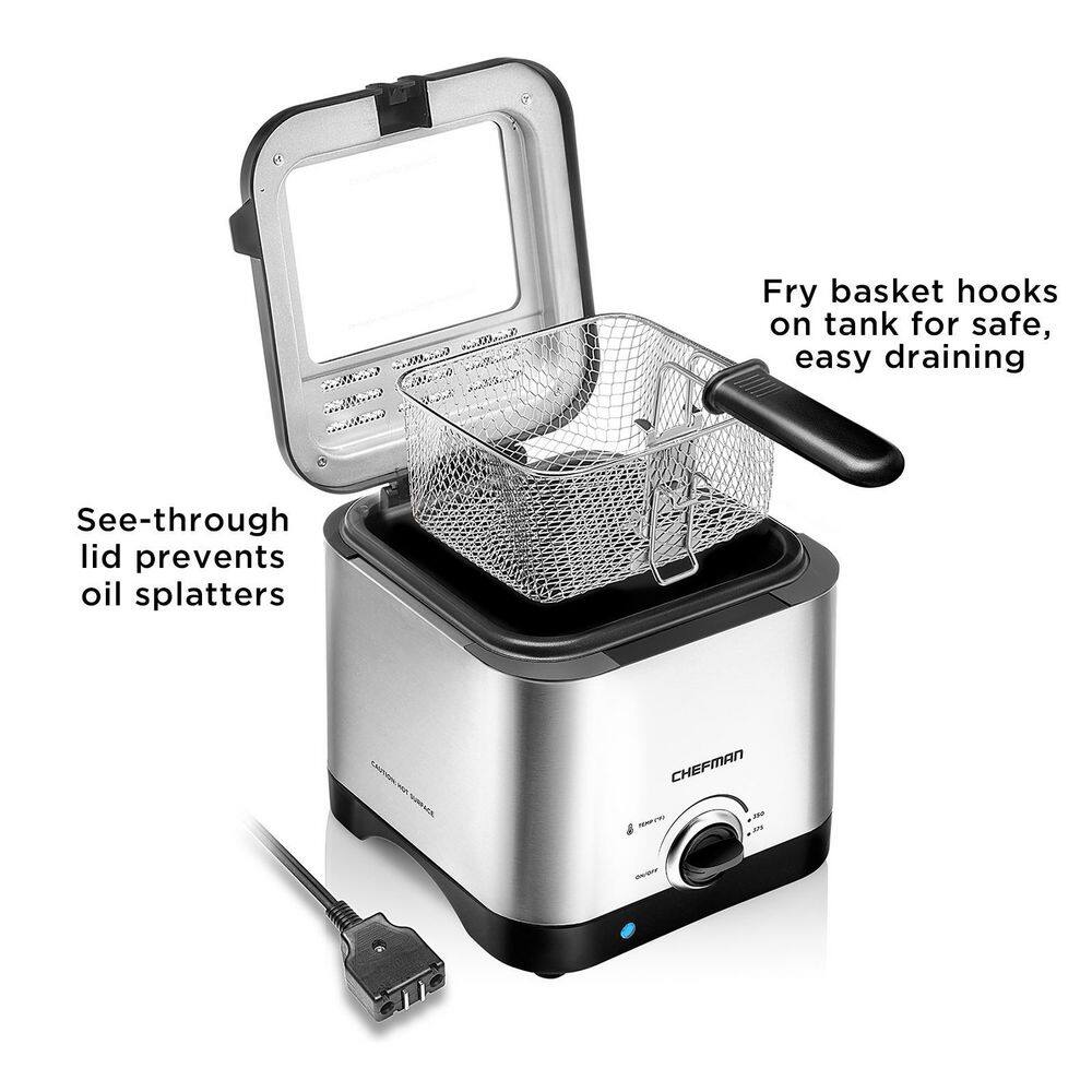 Chefman Deep Fryer, 1.6 qt., Stainless Steel/Black, Fry Guy Deep Fryer