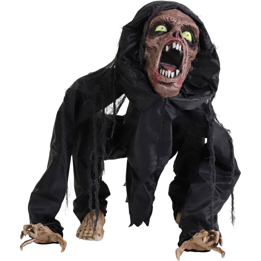 Haunted Hill Farm 17.5 in. Battery Operated Animatronic Zombie with Red LED Eyes Halloween Prop