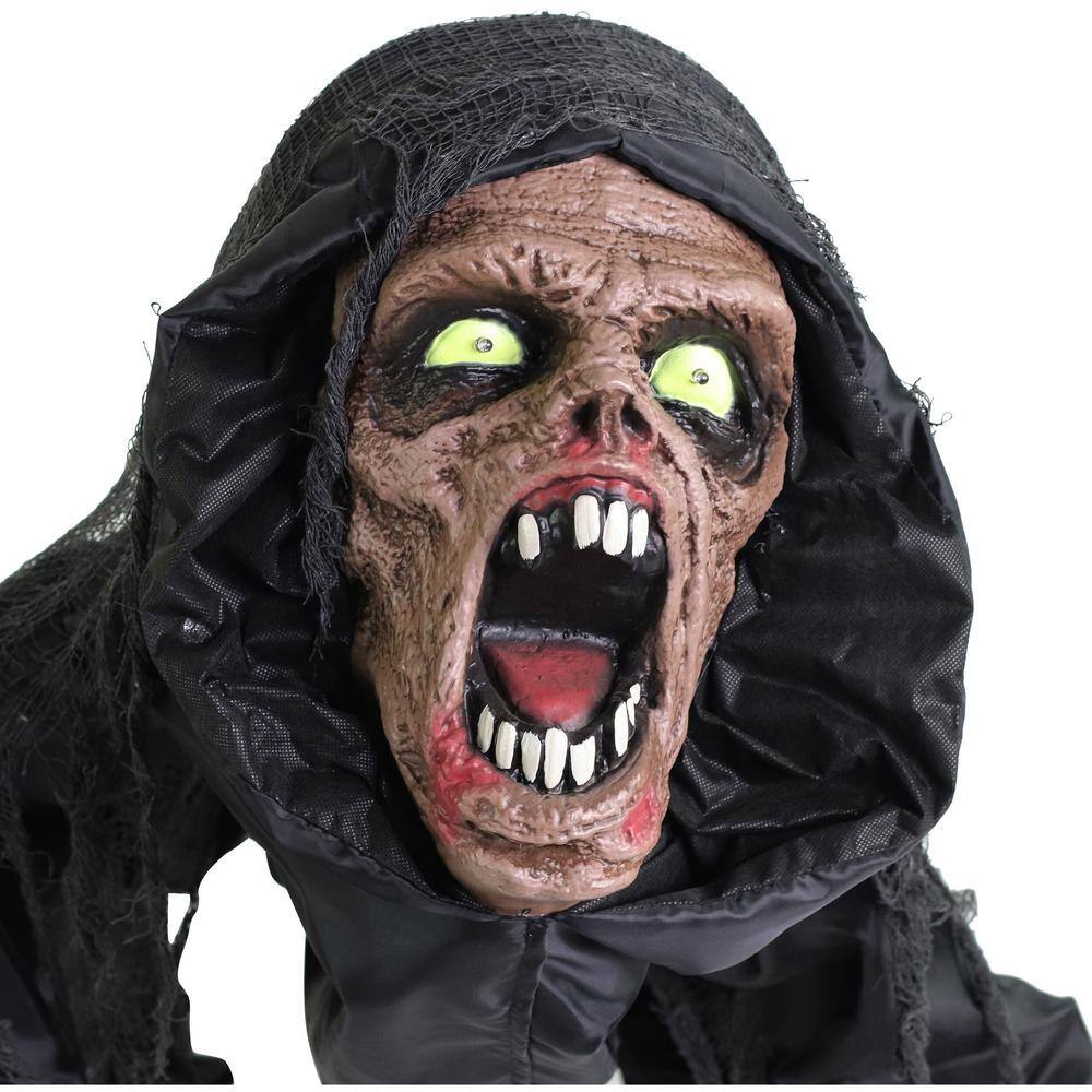 Haunted Hill Farm 17.5 in. Battery Operated Animatronic Zombie with Red LED Eyes Halloween Prop