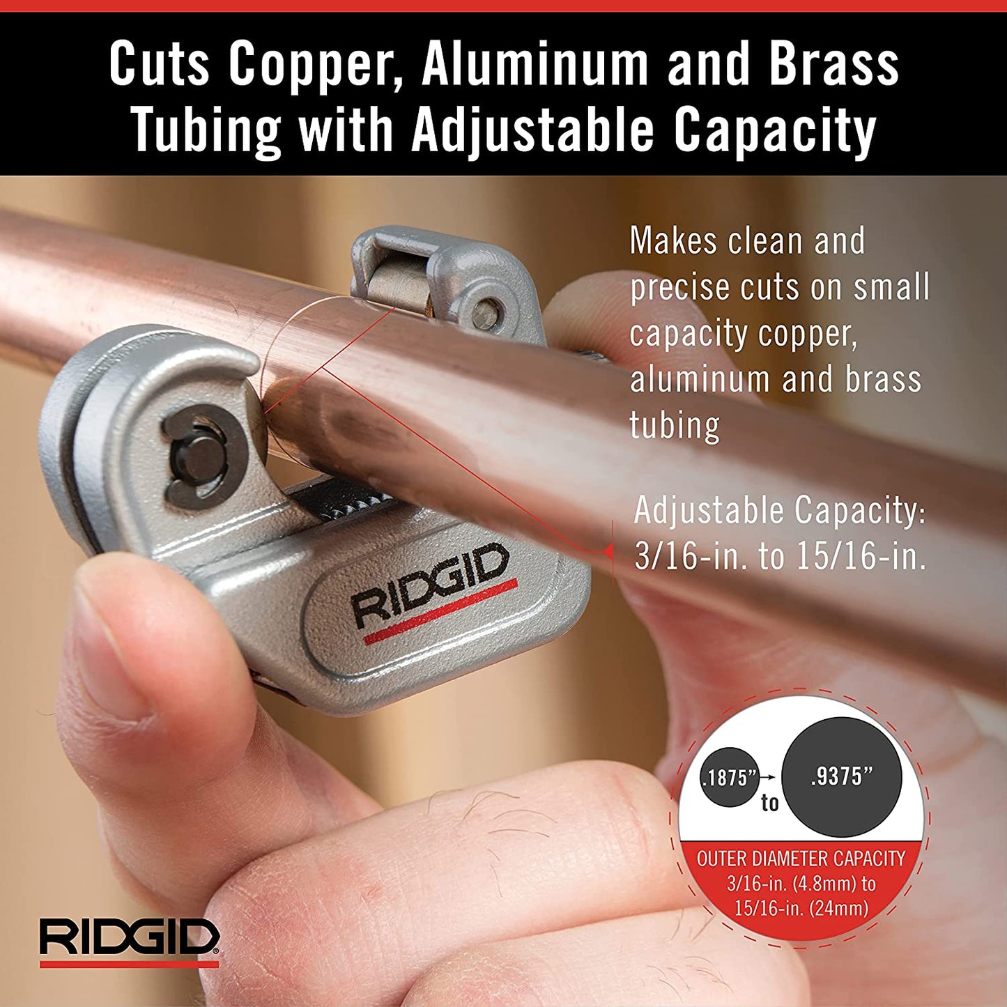 RIDGID  3/16 in. to 15/16 in. 104 Close Quarters Copper, Aluminum, Brass, and Plastic Tubing Cutter, Multi-Use Tubing Tool