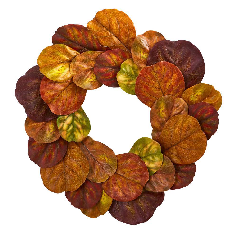 Nearly Natural 29in. Artificial Unlit Artificial Holiday Wreath with Fiddle Leaf