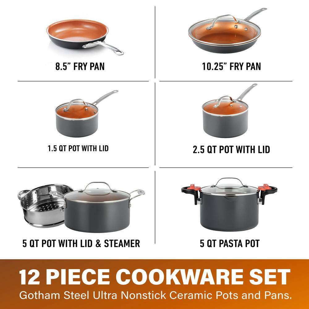 Gotham Steel 12-Piece Aluminum Ti-Ceramic Nonstick Cookware Set