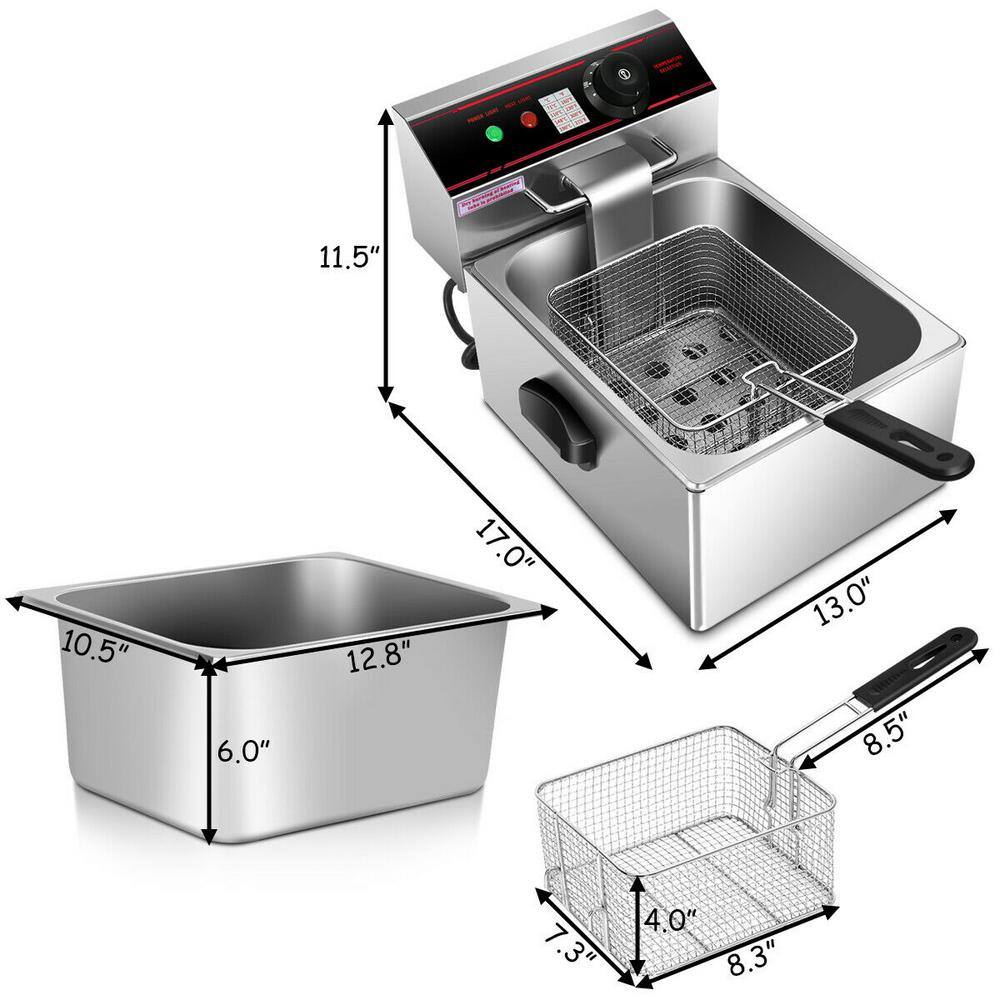 Costway 6.3 qt. Silver Deep Fryer with Multiple Safety