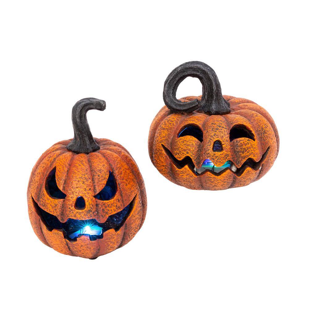 GERSON INTERNATIONAL Delightfully Spooky Lighted Halloween Jack-O-Lanterns (Set of 2)