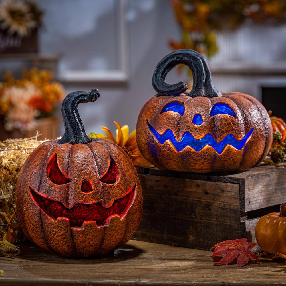 GERSON INTERNATIONAL Delightfully Spooky Lighted Halloween Jack-O-Lanterns (Set of 2)