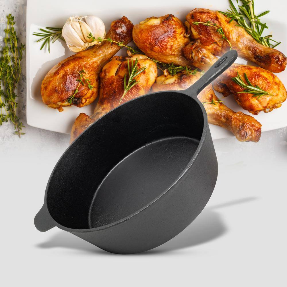 ExcelSteel 12 in. Cast Iron Pre-Seasoned Chicken Frying Pan