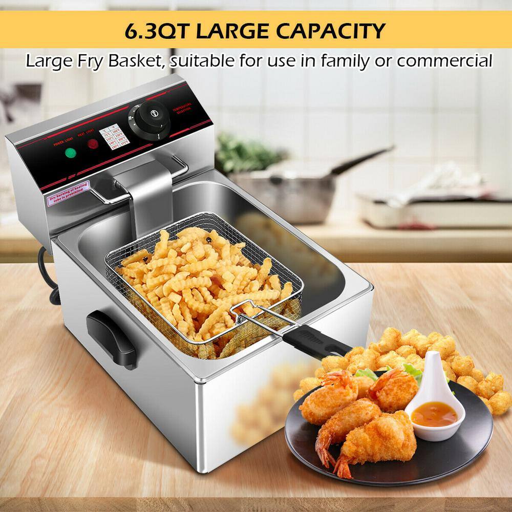 Costway 6.3 qt. Silver Deep Fryer with Multiple Safety