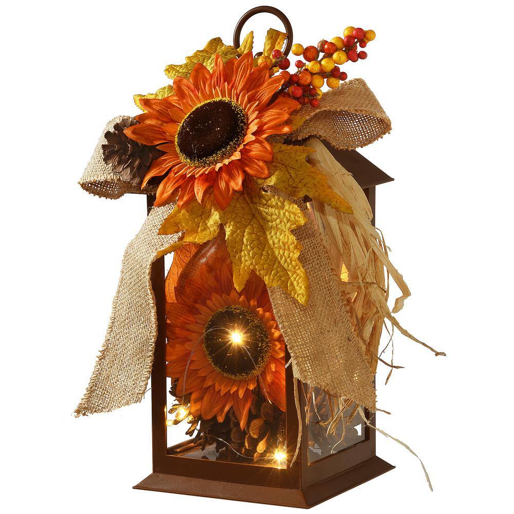 National Tree Company 12 in. Decorated Autumn Lantern with LED Lights