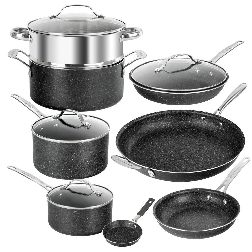 GRANITESTONE 12-Piece Aluminum Ultra Durable Diamond Infused Nonstick Cookware Set with Glass Lids