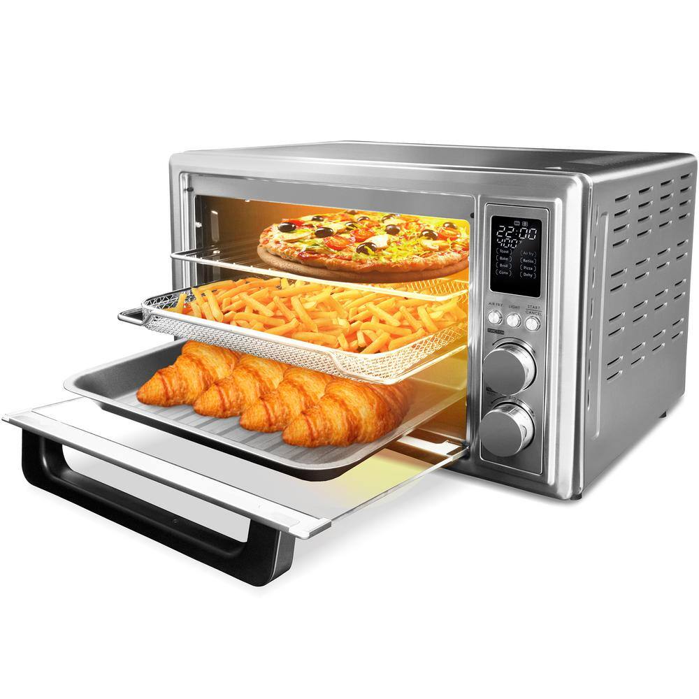 Cosmo 32 qt. Compact Electric Air Fryer Toaster Oven with Air Fry Basket, Rotisserie Fork, 1800W in Stainless Steel