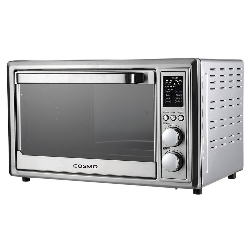 Cosmo 32 qt. Compact Electric Air Fryer Toaster Oven with Air Fry Basket, Rotisserie Fork, 1800W in Stainless Steel