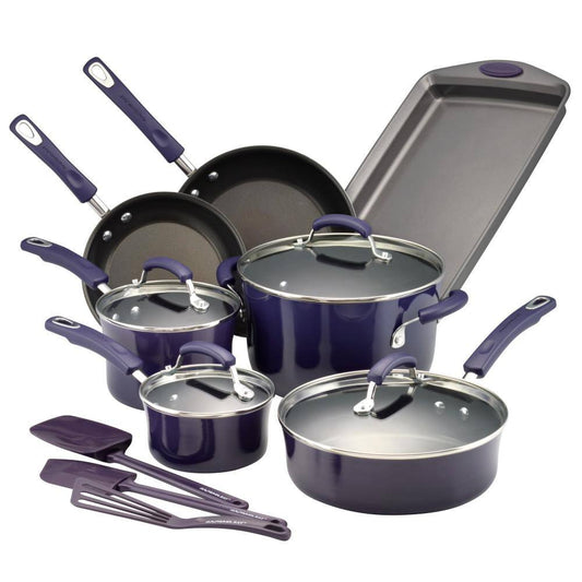 Rachael Ray Classic Brights 14-Piece Aluminum Nonstick Cookware Set in Lavender Gradient