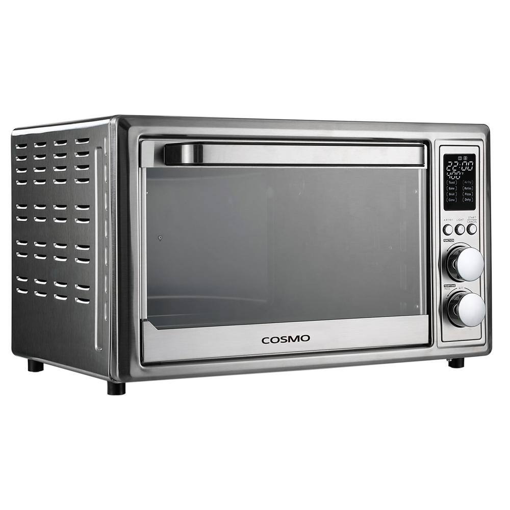 Cosmo 32 qt. Compact Electric Air Fryer Toaster Oven with Air Fry Basket, Rotisserie Fork, 1800W in Stainless Steel