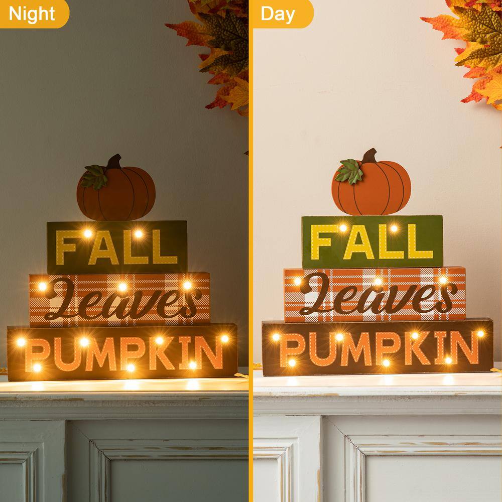 Glitzhome 12 in. H LED Lighted Fall Wooden Block Word Sign