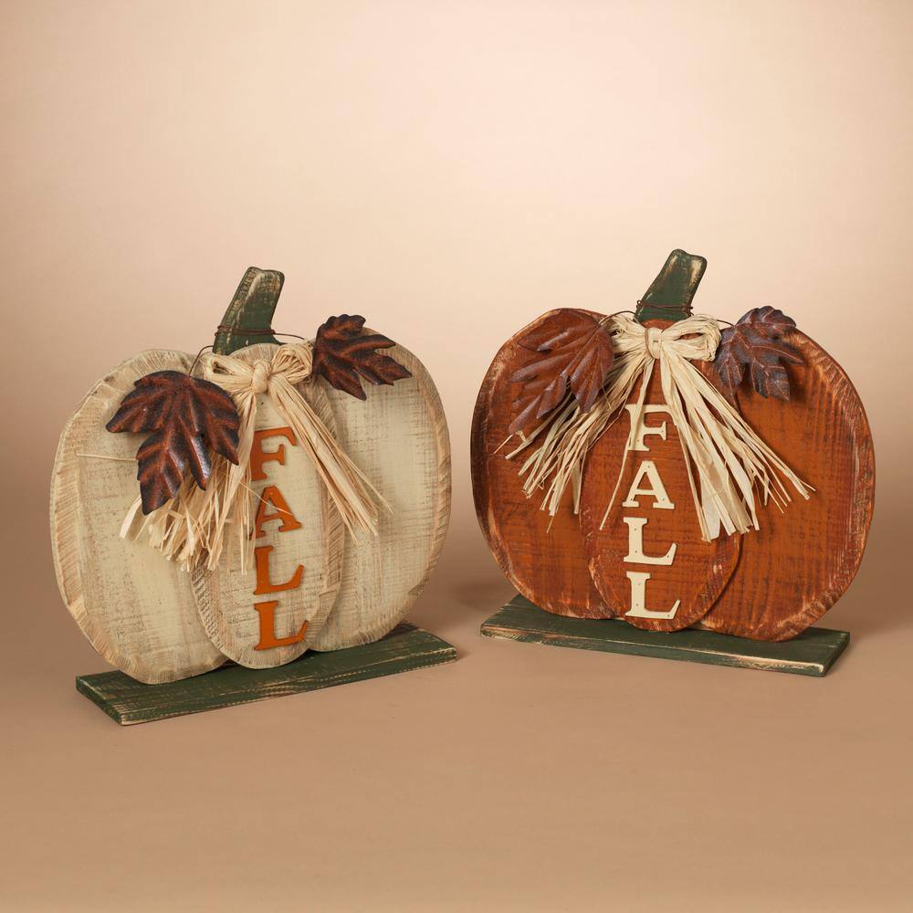 GERSON INTERNATIONAL 14 in. H Wood Harvest Pumpkin (Set of 2)