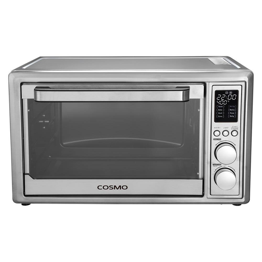 Cosmo 32 qt. Compact Electric Air Fryer Toaster Oven with Air Fry Basket, Rotisserie Fork, 1800W in Stainless Steel