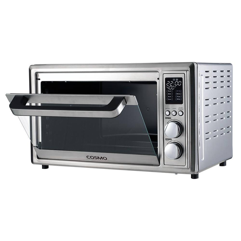 Cosmo 32 qt. Compact Electric Air Fryer Toaster Oven with Air Fry Basket, Rotisserie Fork, 1800W in Stainless Steel