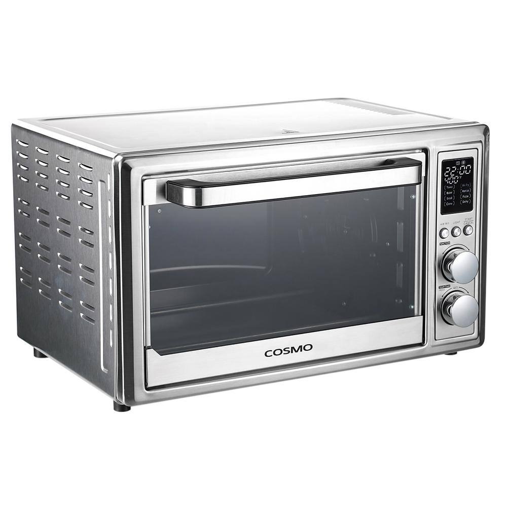 Cosmo 32 qt. Compact Electric Air Fryer Toaster Oven with Air Fry Basket, Rotisserie Fork, 1800W in Stainless Steel