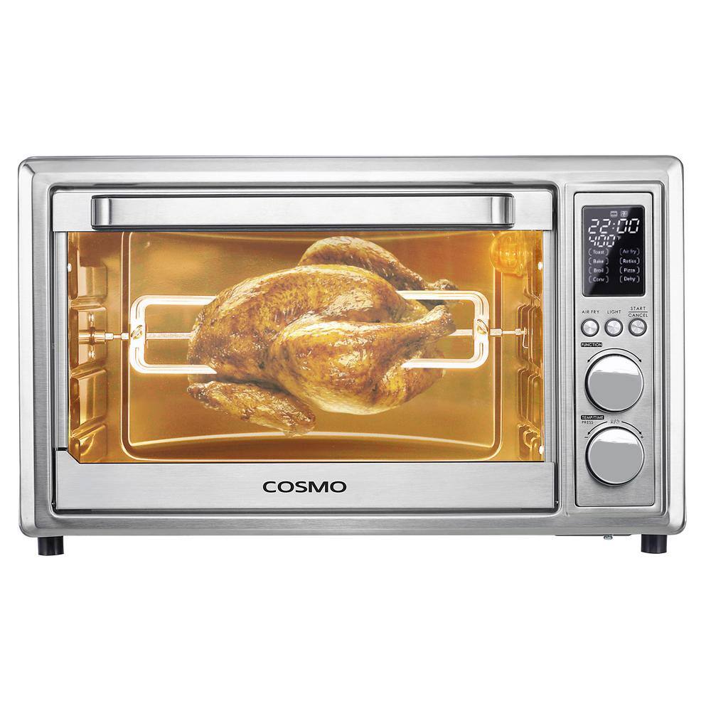 Cosmo 32 qt. Compact Electric Air Fryer Toaster Oven with Air Fry Basket, Rotisserie Fork, 1800W in Stainless Steel