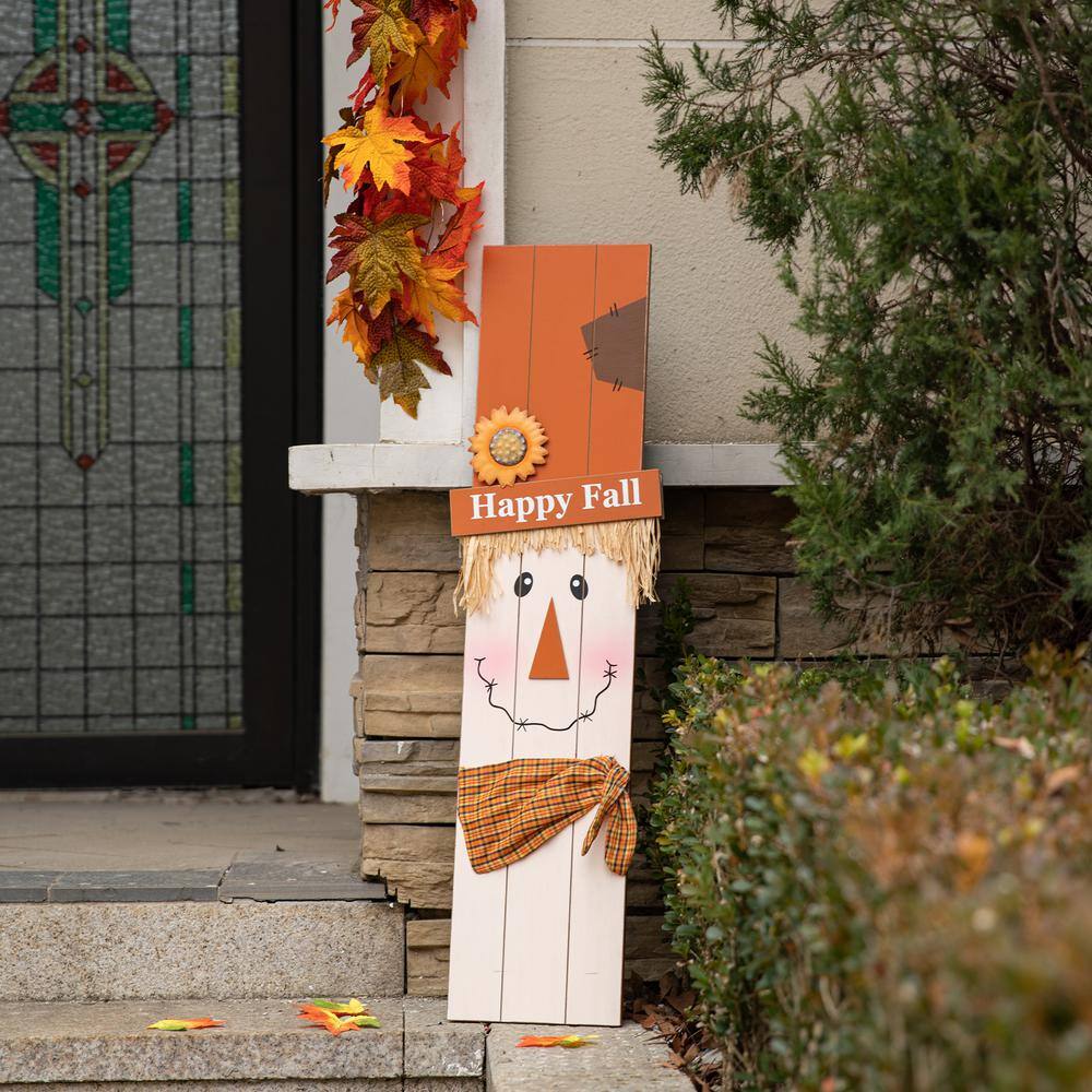 Glitzhome 36 in. H Double Sided Wooden Scarecro with Pumpkin Porch Decor Halloween Prop and Fall