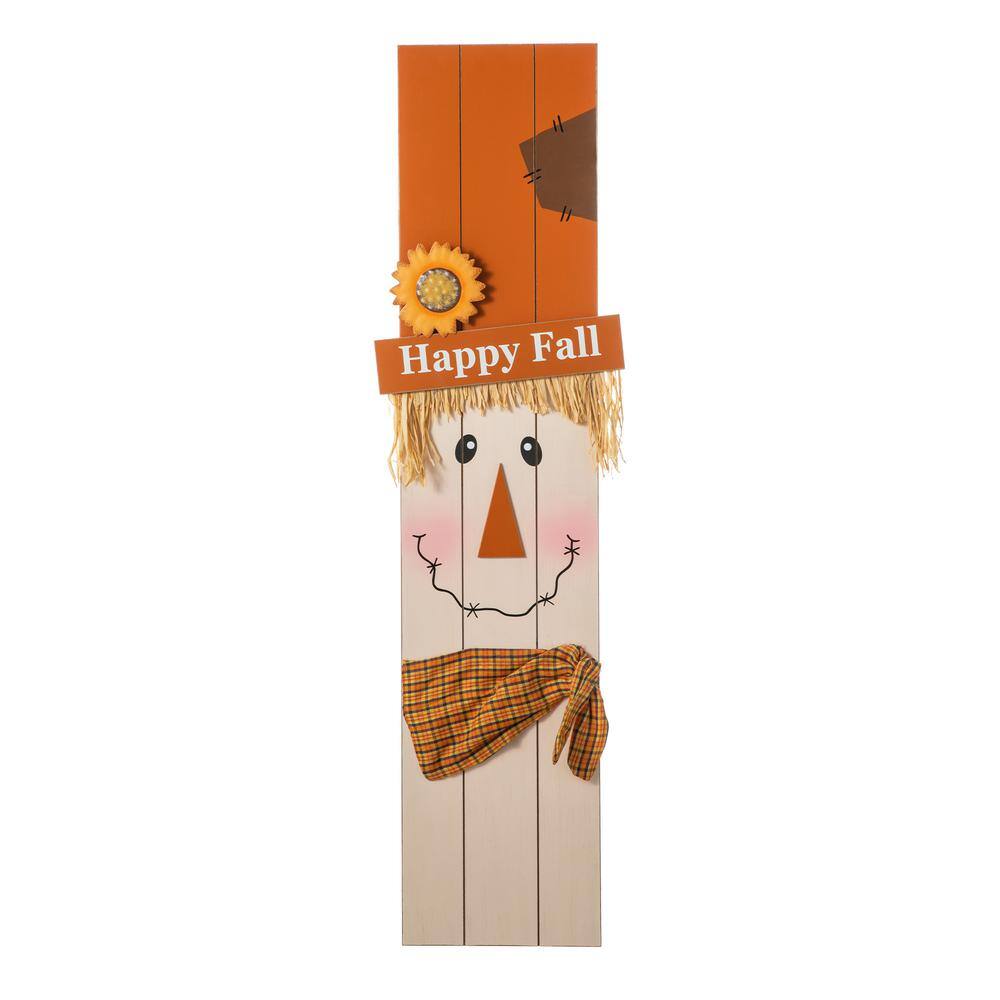 Glitzhome 36 in. H Double Sided Wooden Scarecro with Pumpkin Porch Decor Halloween Prop and Fall