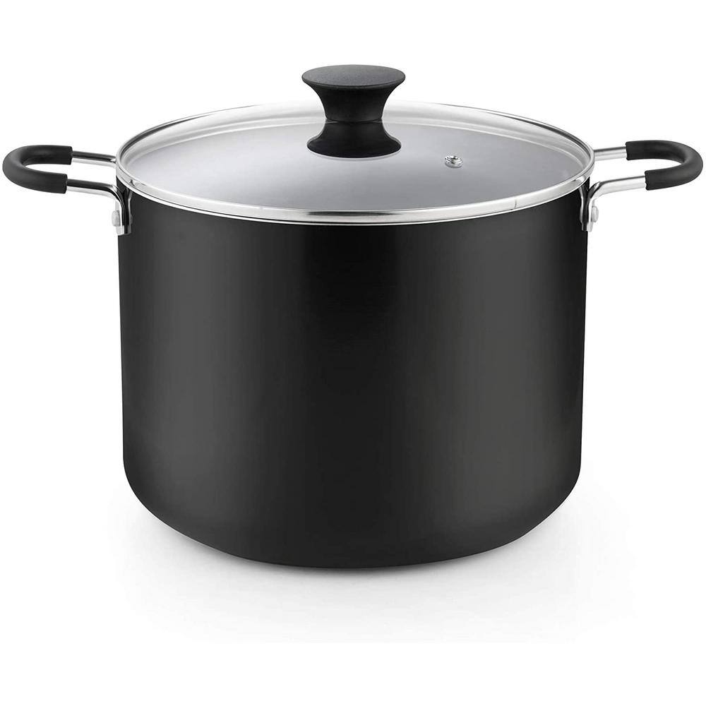 Cook N Home 10.5 qt. Hard-Anodized Aluminum Nonstick Stock Pot in Black with Glass Lid