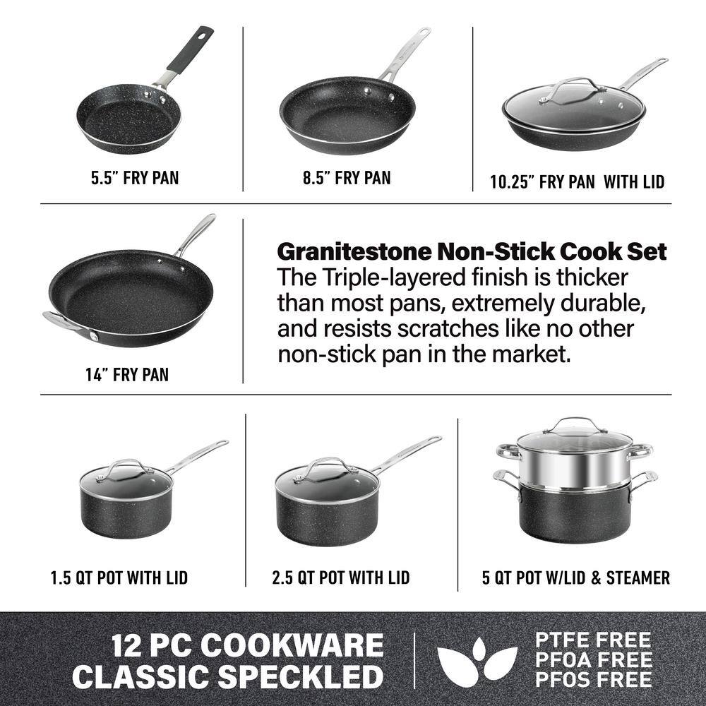 GRANITESTONE 12-Piece Aluminum Ultra Durable Diamond Infused Nonstick Cookware Set with Glass Lids