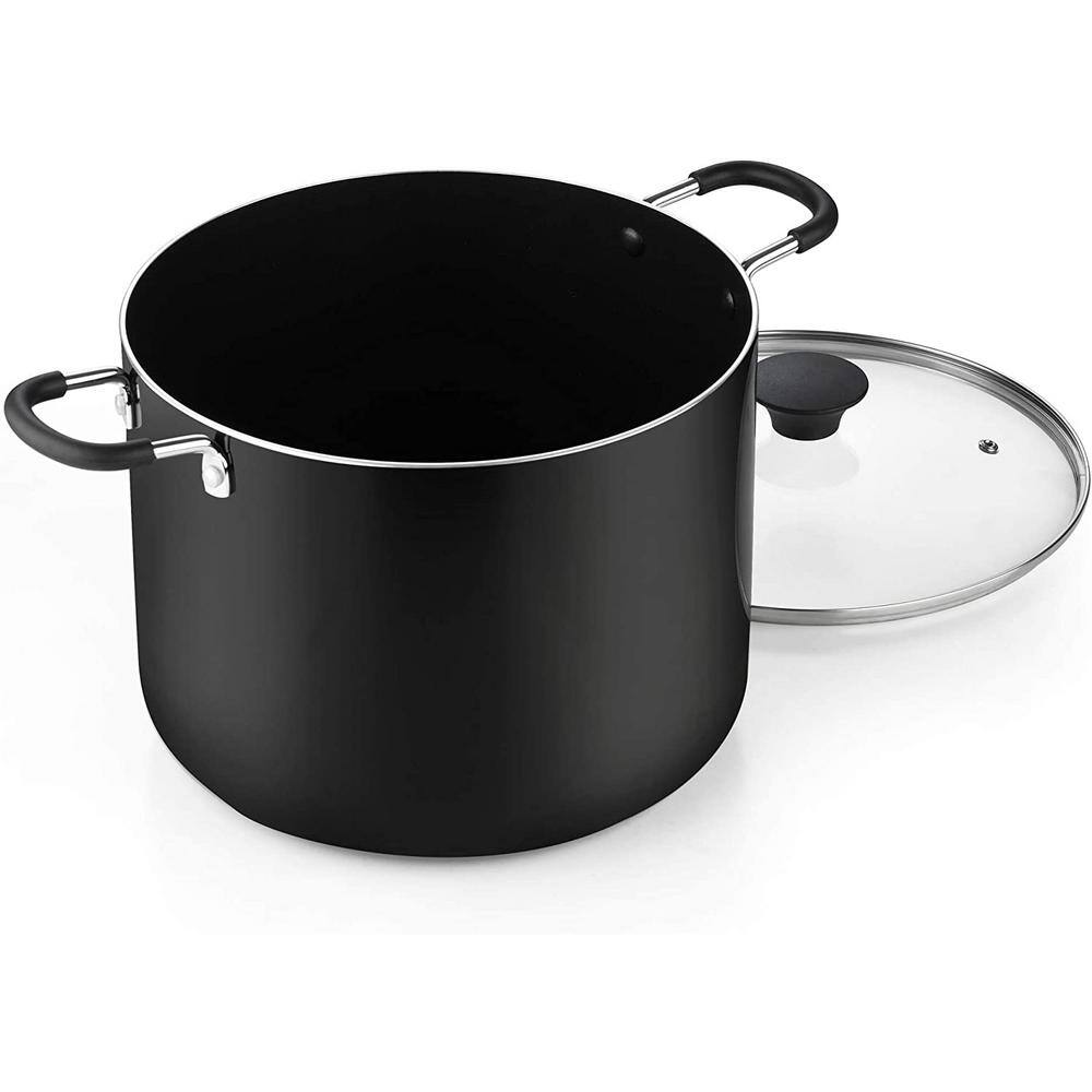 Cook N Home 10.5 qt. Hard-Anodized Aluminum Nonstick Stock Pot in Black with Glass Lid