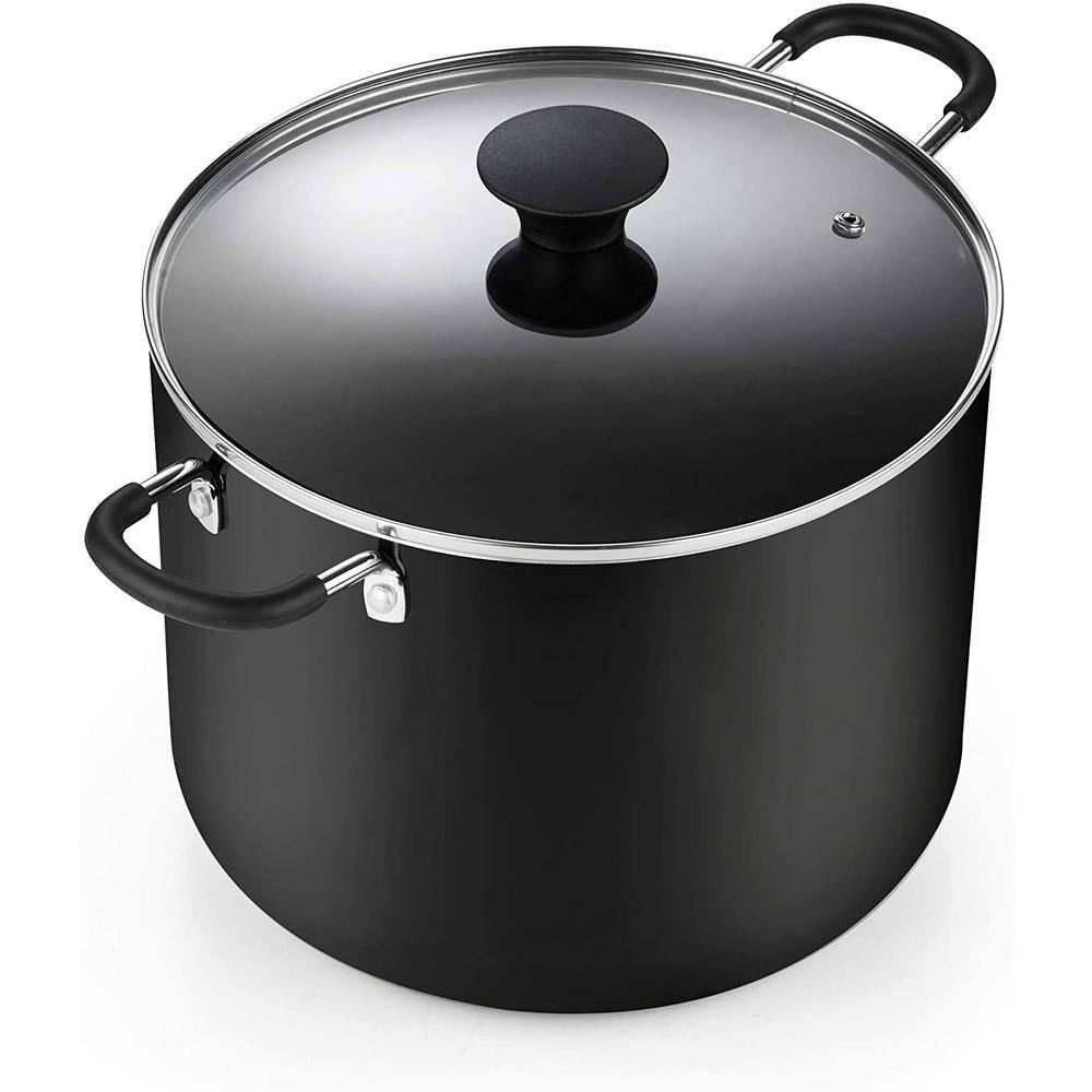 Cook N Home 10.5 qt. Hard-Anodized Aluminum Nonstick Stock Pot in Black with Glass Lid