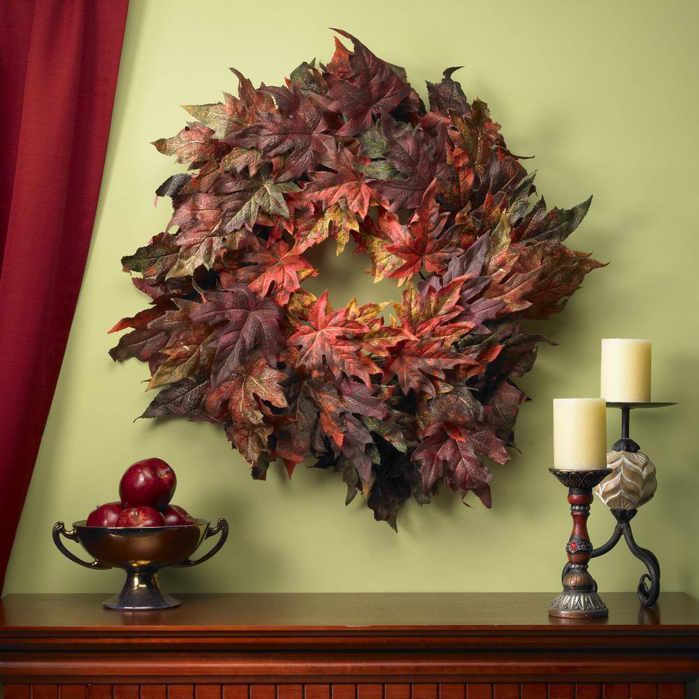 Nearly Natural 30in. Artificial Wreath with Autumn Maple Leaves