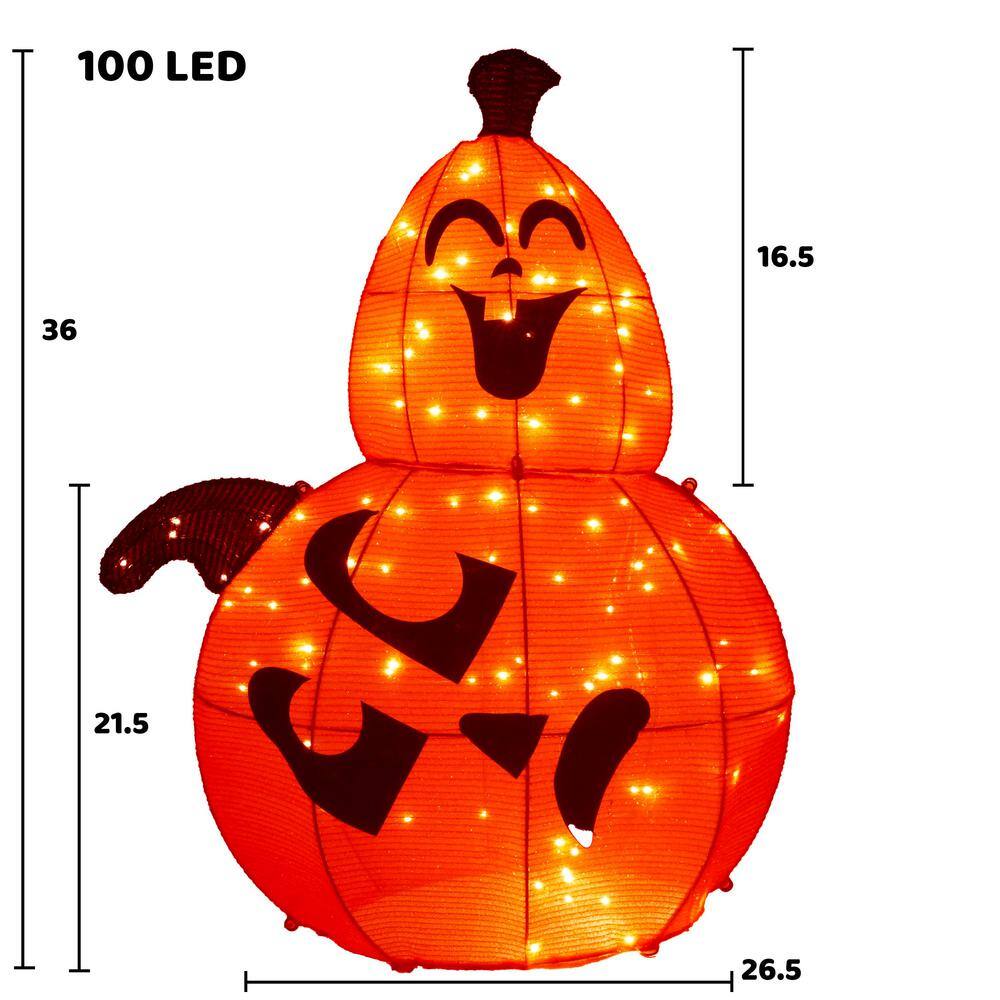 3 ft. Light Up LED Pumpkin Decoration Halloween, Tinsel Stacked 2-Head Warm Yard Lights for Light Up Pumpkin Decoration