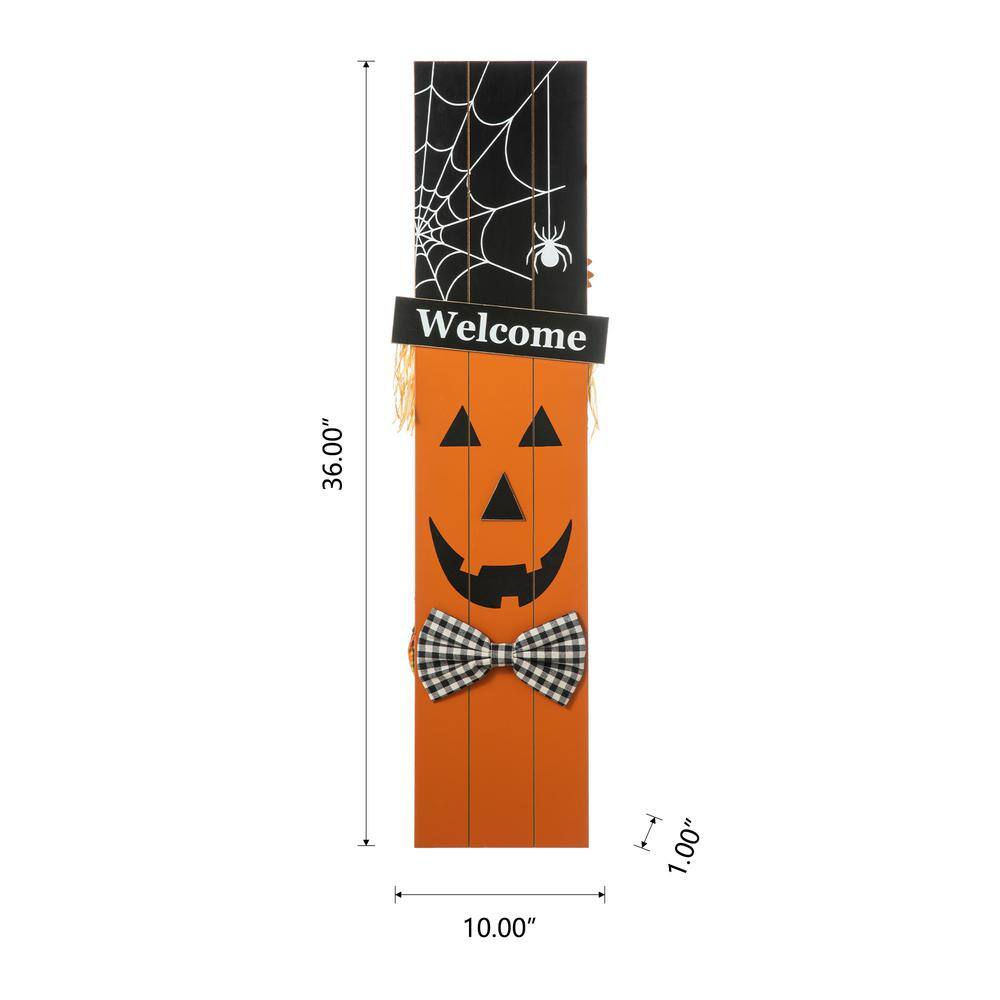 Glitzhome 36 in. H Double Sided Wooden Scarecro with Pumpkin Porch Decor Halloween Prop and Fall