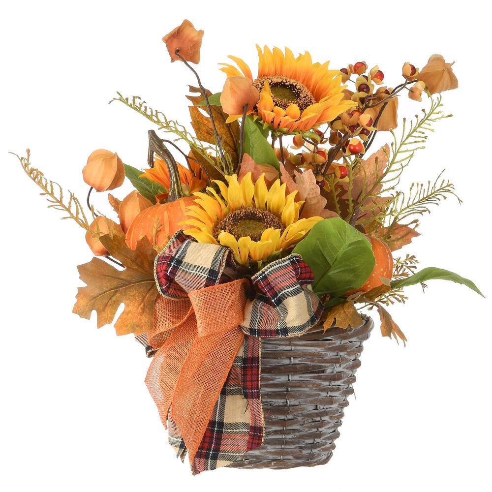 National Tree Company 16 in. Harvest Pumpkin and Sunflower Basket