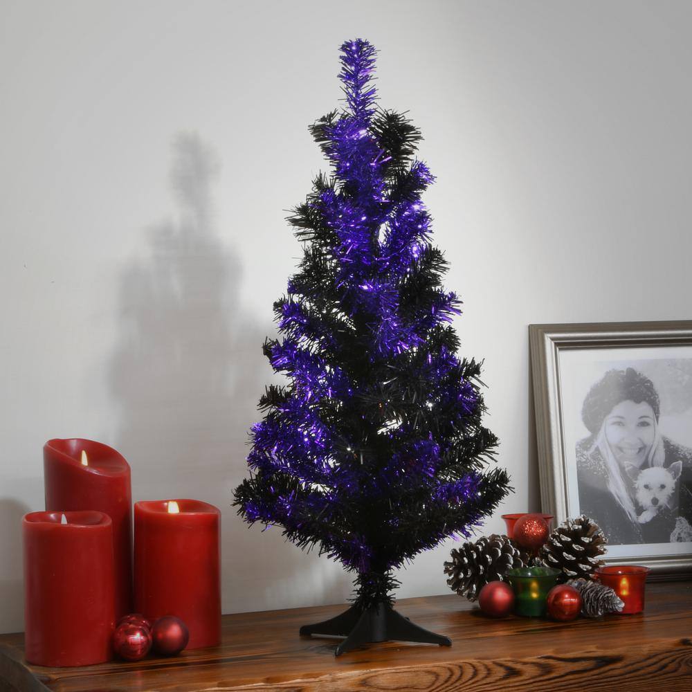 National Tree Company 2 ft. Black and Purple Tinsel Halloween Tree