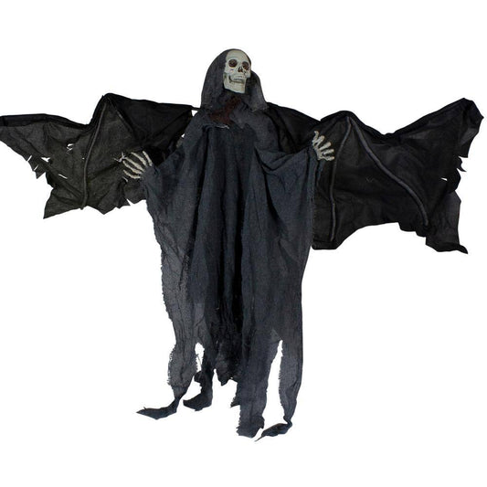 Northlight 50 in. Gray and Black Animated Hanging Winged Reaper with LED Eyes Halloween Decoration