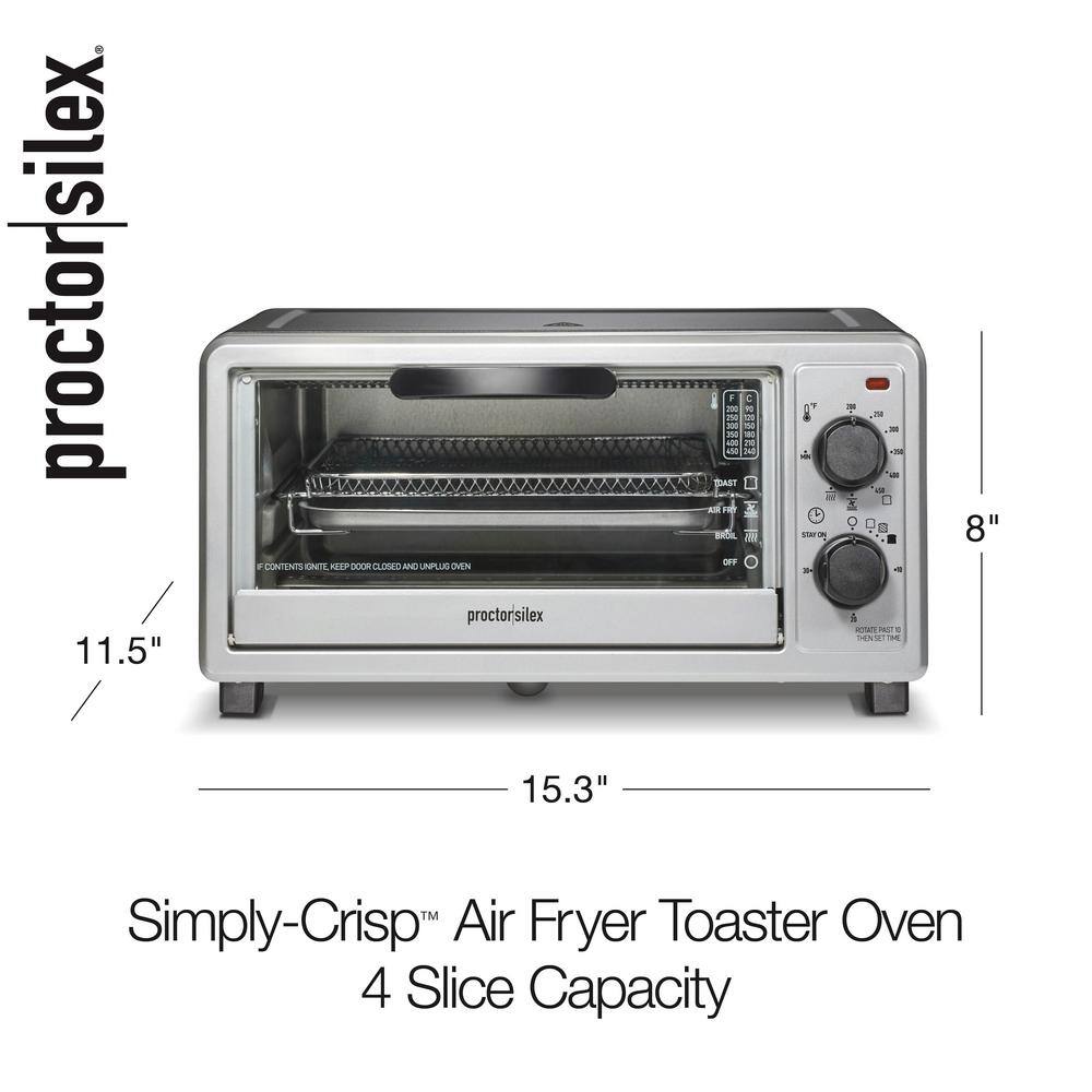 Proctor Silex Simply Crisp 4-Slice Black and Silver Air Fryer Toaster Oven