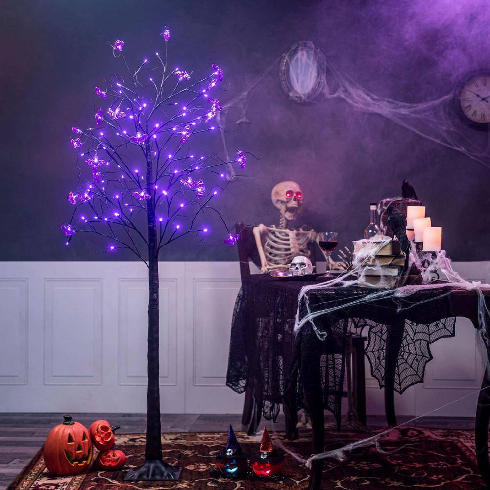 6 ft. Purple Bat LED Spooky Tree, Indoor Outdoor Halloween Decoration Yard Home Costumes Parties Haunted House Decor