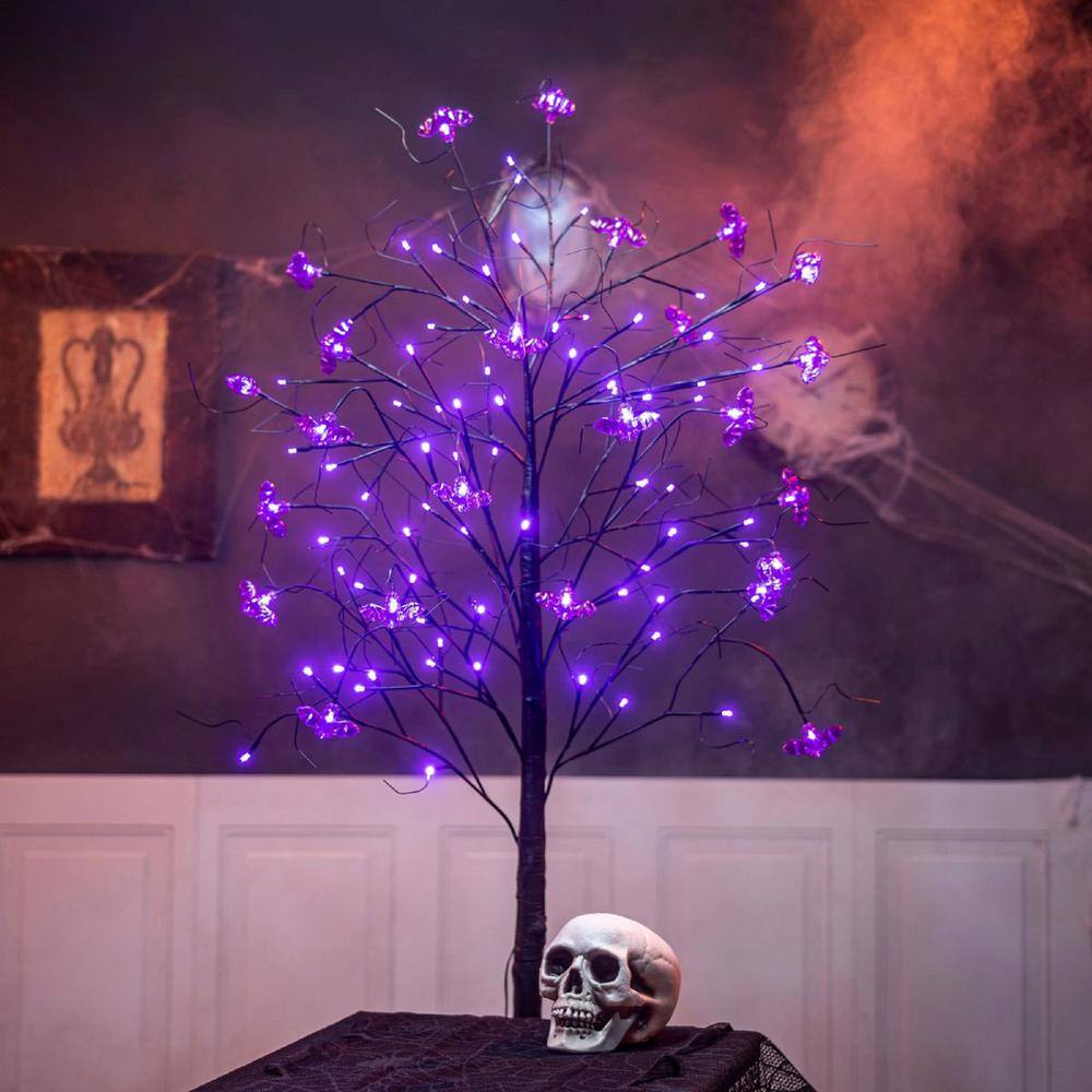 6 ft. Purple Bat LED Spooky Tree, Indoor Outdoor Halloween Decoration Yard Home Costumes Parties Haunted House Decor