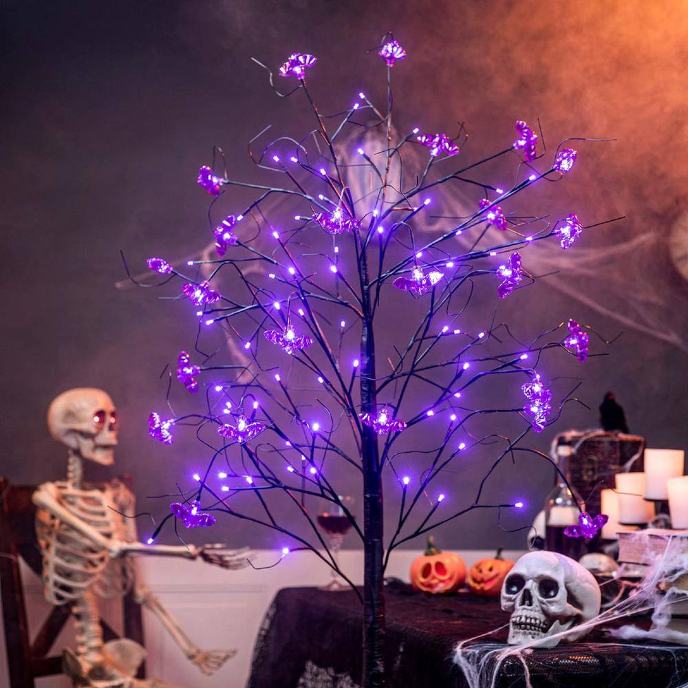 6 ft. Purple Bat LED Spooky Tree, Indoor Outdoor Halloween Decoration Yard Home Costumes Parties Haunted House Decor