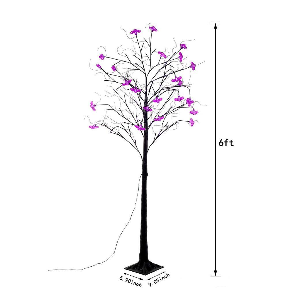 6 ft. Purple Bat LED Spooky Tree, Indoor Outdoor Halloween Decoration Yard Home Costumes Parties Haunted House Decor