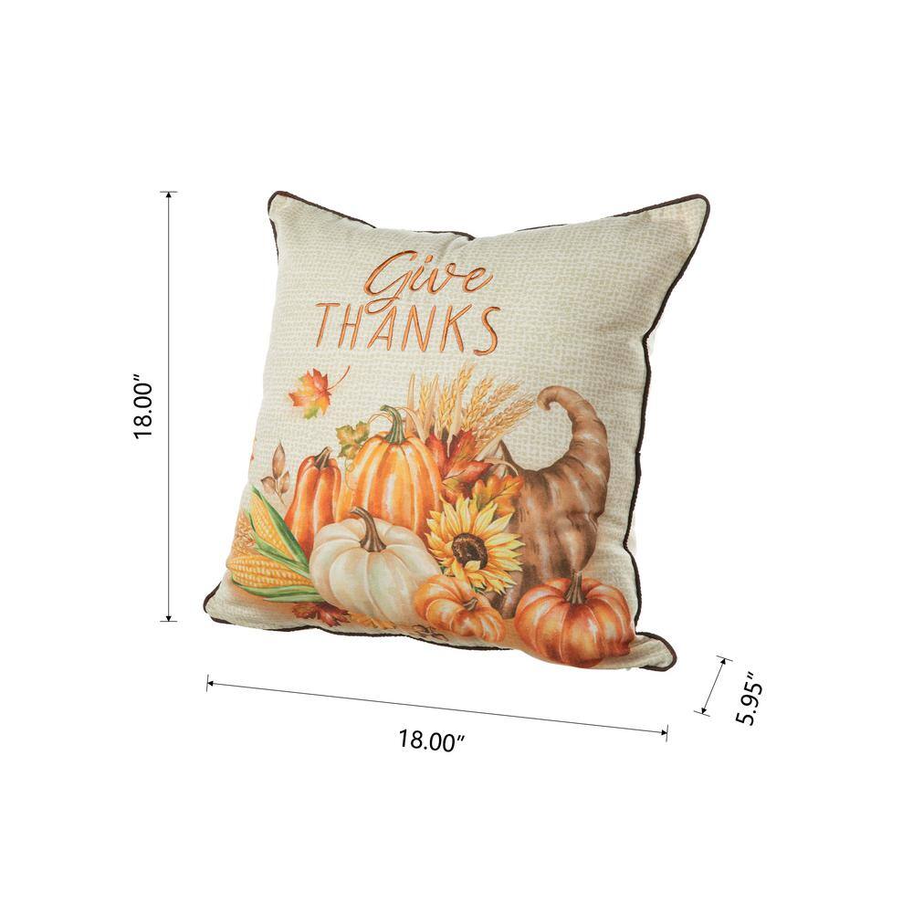 Glitzhome 18 in. Thanksgiving Embroidered Pillow