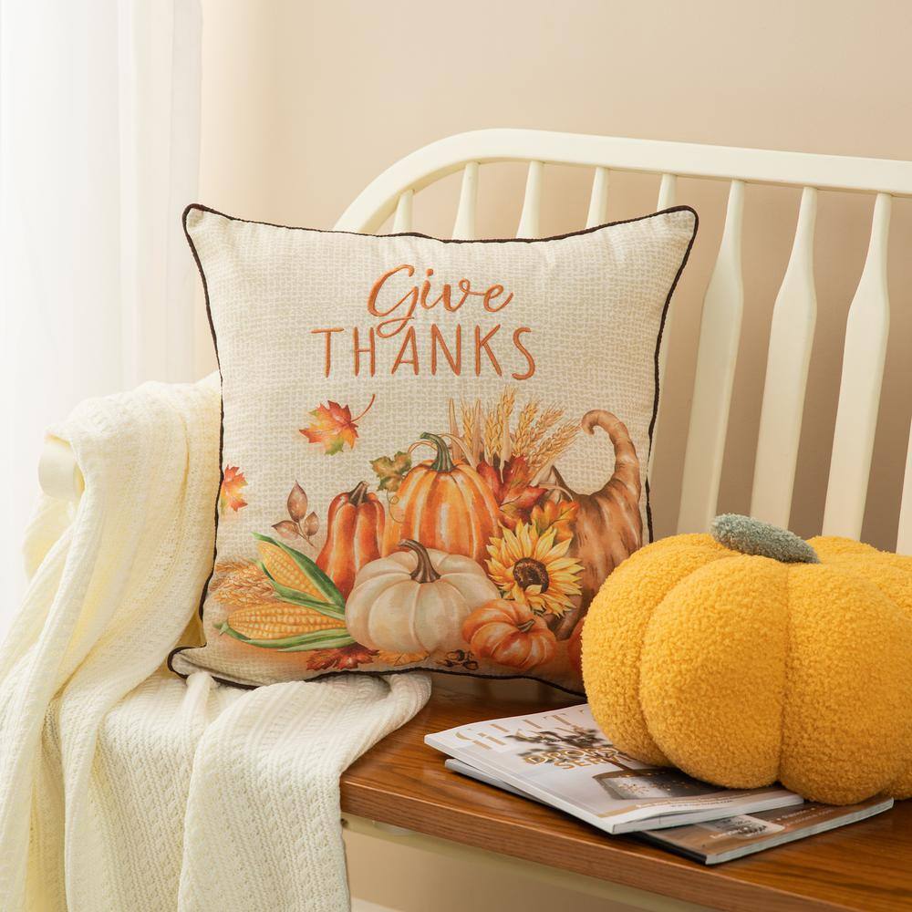 Glitzhome 18 in. Thanksgiving Embroidered Pillow