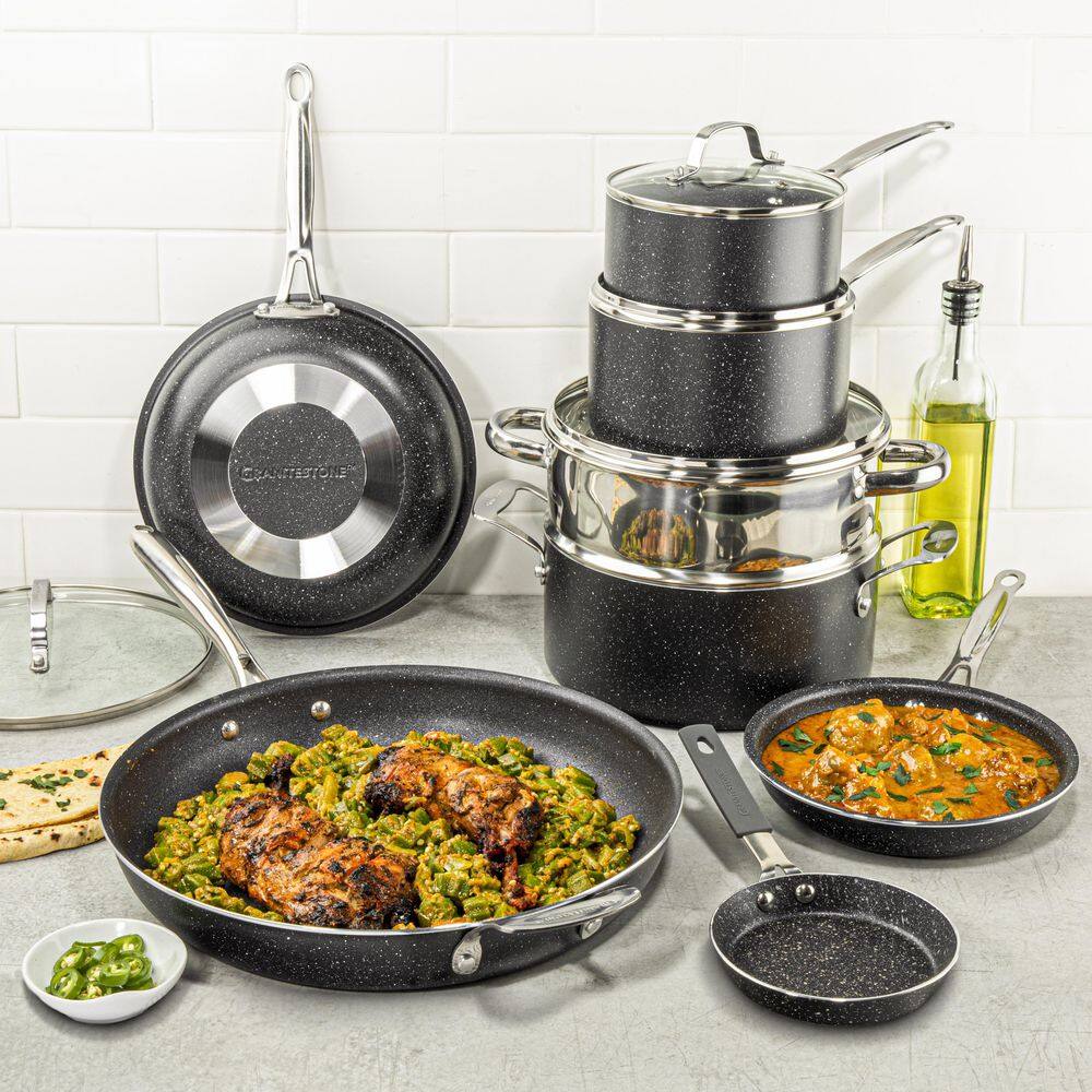 GRANITESTONE 12-Piece Aluminum Ultra Durable Diamond Infused Nonstick Cookware Set with Glass Lids