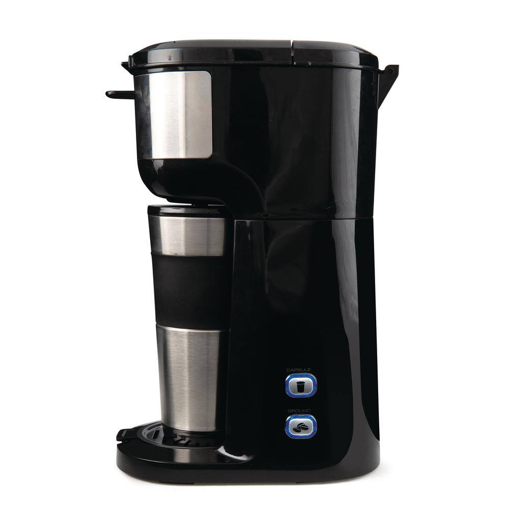 Salton 1.75-Cup 2-in-1 Black 1-Touch Single Serve Travel Coffee Maker with LED Buttons