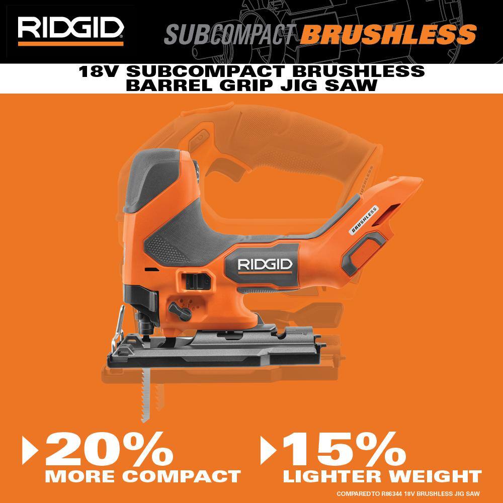 RIDGID 18V SubCompact Brushless Cordless Barrel Grip Jig Saw (Tool Only)