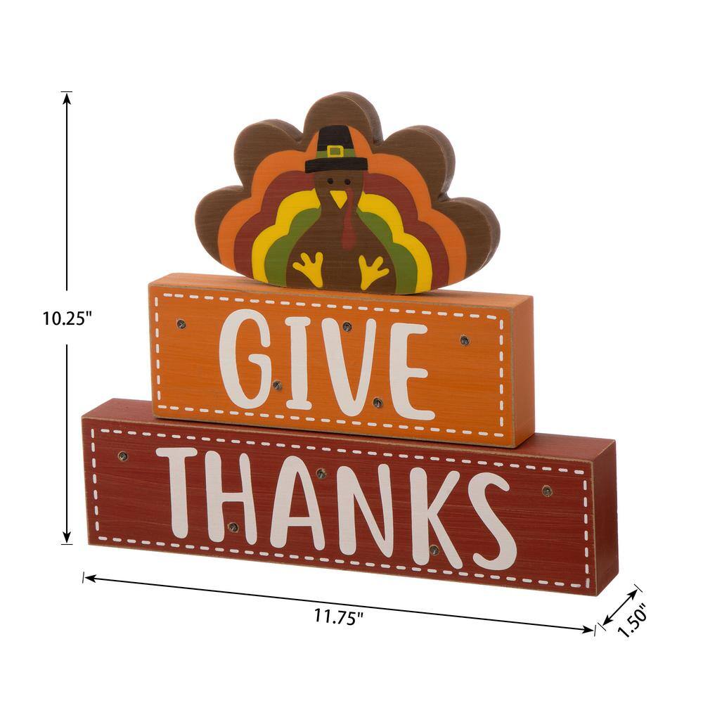 Glitzhome 11.81 in. L Thanksgiving Wooden Lighted Turkey/Word Block Table Decor