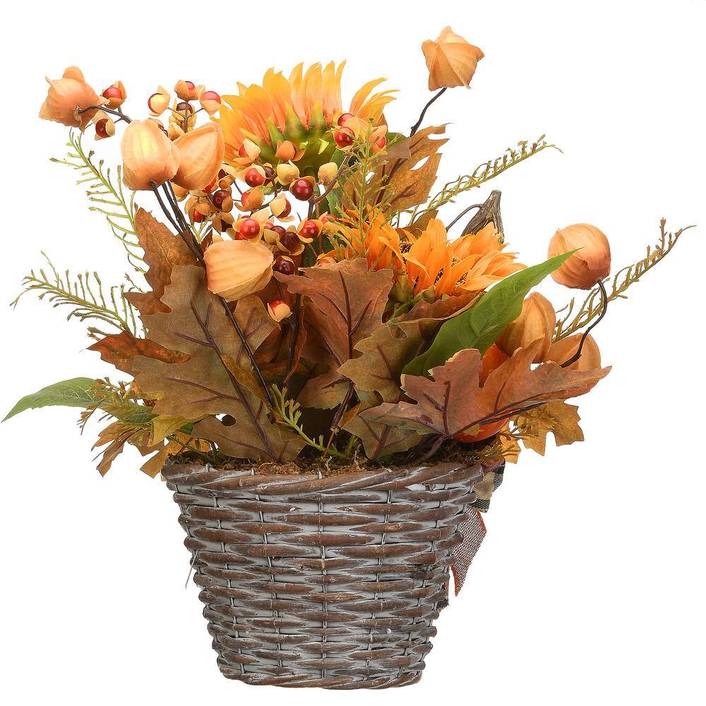 National Tree Company 16 in. Harvest Pumpkin and Sunflower Basket