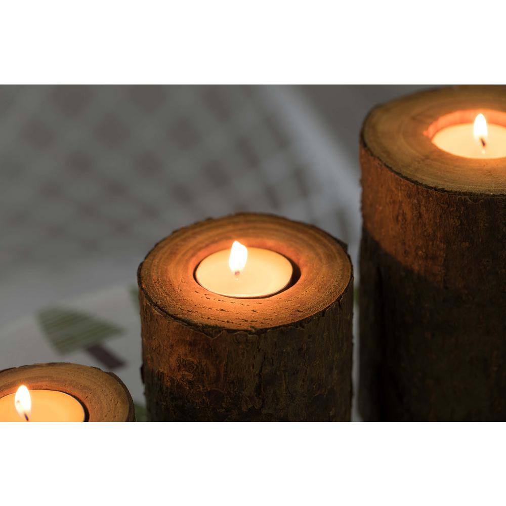 Vintiquewise 3.75 in. H Bark Wooden Pillar Tree Stump Tea Light Rustic Candle Holder (Set of 3)