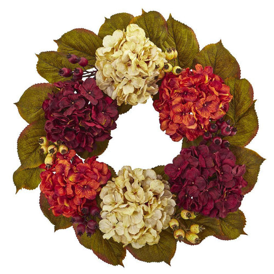 Nearly Natural 20in. Artificial Unlit Artificial Holiday Wreath with Hydrangea Berry