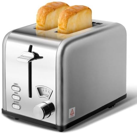 Tafole 2-Slice Stainless Steel Wide Slot Toaster with Removable Crumb Tray, 5 Browning Setting and 3 Function